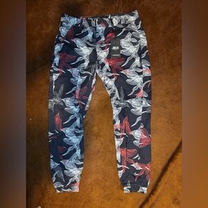 New Publish Black and Red Leaf Print Joggers